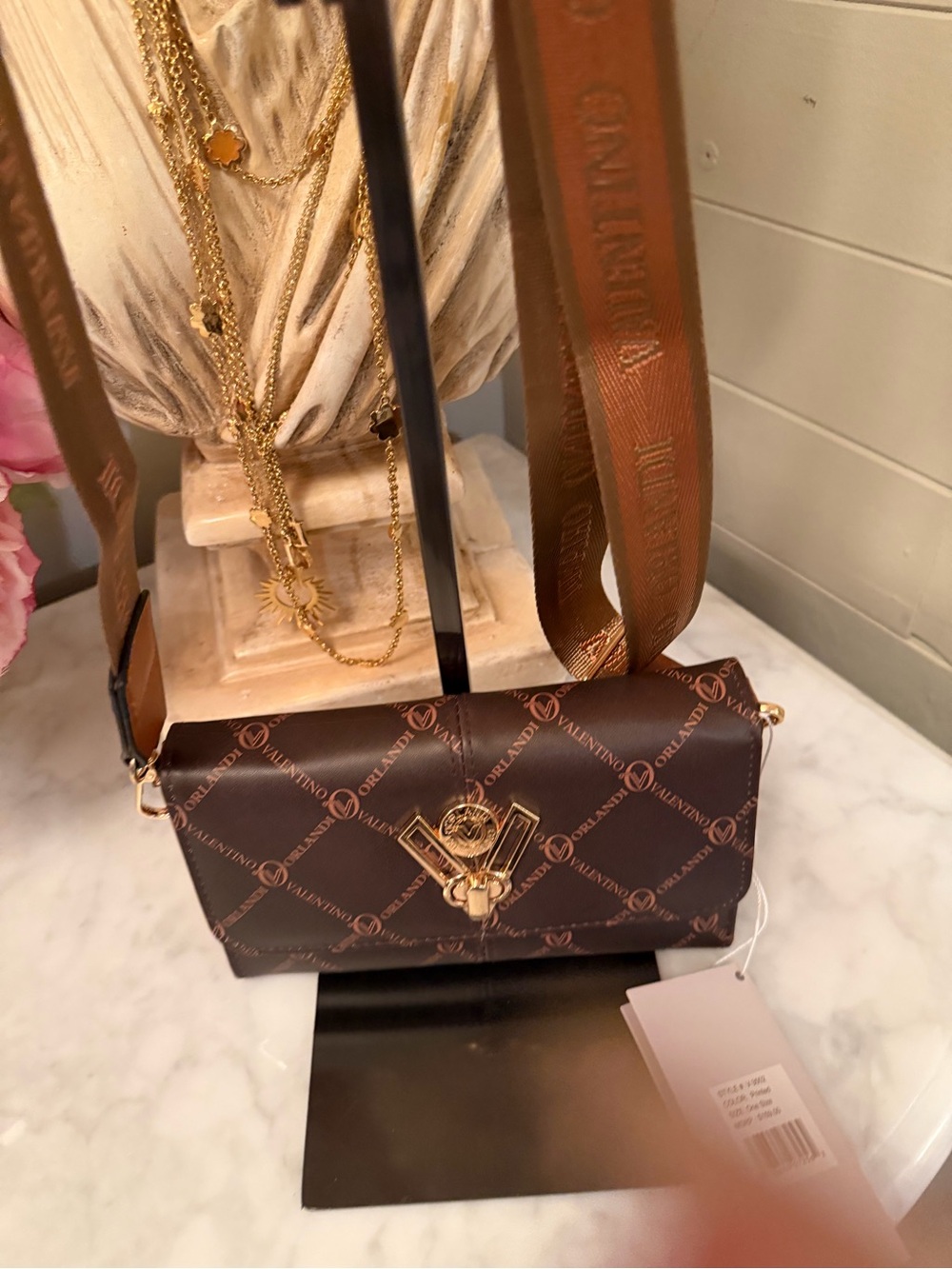 Valentino Orlandi Chocolate Brown Logo Crossbody Bag with Gold Hardware NWT - Picture 4 of 14